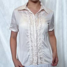 Load image into Gallery viewer, Alice Cream Ruffles Champagne Stripes Button Down Top
