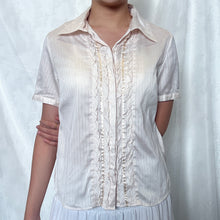 Load image into Gallery viewer, Alice Cream Ruffles Champagne Stripes Button Down Top
