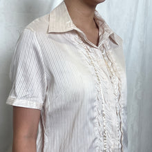 Load image into Gallery viewer, Alice Cream Ruffles Champagne Stripes Button Down Top
