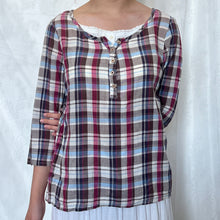 Load image into Gallery viewer, Magenta Purple Plaid Mori Fake White Inner Long Sleeve Top
