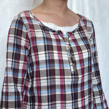 Load image into Gallery viewer, Magenta Purple Plaid Mori Fake White Inner Long Sleeve Top
