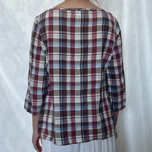 Load image into Gallery viewer, Magenta Purple Plaid Mori Fake White Inner Long Sleeve Top
