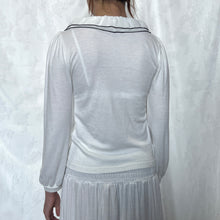 Load image into Gallery viewer, White Cotton Mesh Ruffle Black Outline Long Sleeve Top
