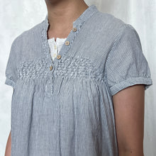 Load image into Gallery viewer, Grey Blue White Pinstripe Mori Fake White Inner Short Sleeve Top
