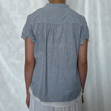 Load image into Gallery viewer, Grey Blue White Pinstripe Mori Fake White Inner Short Sleeve Top
