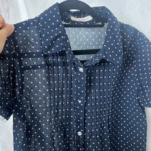 Load image into Gallery viewer, Navy Blue Polka Alice Lace Short Sleeve Button Down Top
