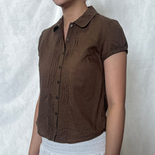 Load image into Gallery viewer, Khaki Brown Alice Collar Short Sleeve Button Down Top
