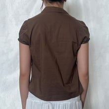 Load image into Gallery viewer, Khaki Brown Alice Collar Short Sleeve Button Down Top
