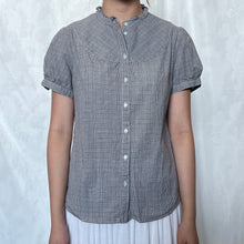 Load image into Gallery viewer, Grey Gingham Plaid Japanese Button Down Short Sleeve Top
