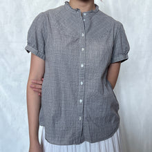 Load image into Gallery viewer, Grey Gingham Plaid Japanese Button Down Short Sleeve Top
