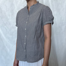 Load image into Gallery viewer, Grey Gingham Plaid Japanese Button Down Short Sleeve Top
