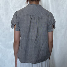 Load image into Gallery viewer, Grey Gingham Plaid Japanese Button Down Short Sleeve Top
