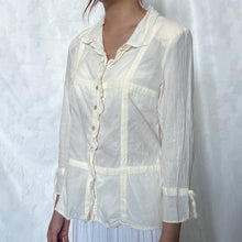 Load image into Gallery viewer, Cream Ruffled Button Down Long Sleeve Top
