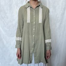 Load image into Gallery viewer, Sage Green Laced Textured Fabric Button Down Dress Top
