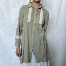 Load image into Gallery viewer, Sage Green Laced Textured Fabric Button Down Dress Top
