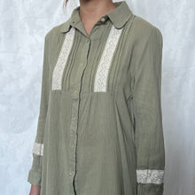 Load image into Gallery viewer, Sage Green Laced Textured Fabric Button Down Dress Top
