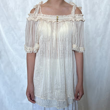 Load image into Gallery viewer, Axes Femme Cream Shimmer Stripes Princess Mesh Off Shoulder Top
