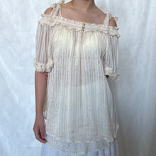 Load image into Gallery viewer, Axes Femme Cream Shimmer Stripes Princess Mesh Off Shoulder Top
