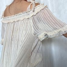 Load image into Gallery viewer, Axes Femme Cream Shimmer Stripes Princess Mesh Off Shoulder Top
