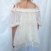 Load image into Gallery viewer, Axes Femme Cream Shimmer Stripes Princess Mesh Off Shoulder Top
