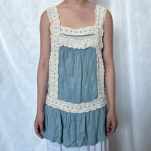 Load image into Gallery viewer, Blue Cotton Cream Lace Victorian Square Neck Dress Top
