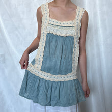 Load image into Gallery viewer, Blue Cotton Cream Lace Victorian Square Neck Dress Top
