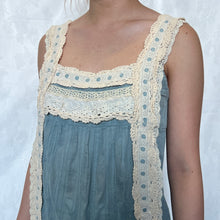 Load image into Gallery viewer, Blue Cotton Cream Lace Victorian Square Neck Dress Top
