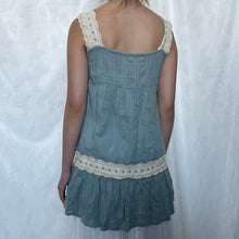 Load image into Gallery viewer, Blue Cotton Cream Lace Victorian Square Neck Dress Top
