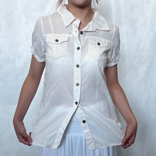 Load image into Gallery viewer, White Cotton Front Two Pocket Button Down Blouse Top
