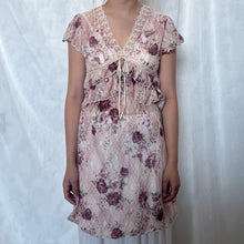 Load image into Gallery viewer, Pink Plaid Mesh Magenta Flowers Lace Ruffle Trimmed Dress Top
