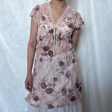 Load image into Gallery viewer, Pink Plaid Mesh Magenta Flowers Lace Ruffle Trimmed Dress Top
