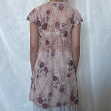 Load image into Gallery viewer, Pink Plaid Mesh Magenta Flowers Lace Ruffle Trimmed Dress Top
