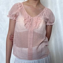 Load image into Gallery viewer, Pink Gingham Mesh Alice Ruffles Puff Sleeve Top
