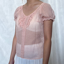 Load image into Gallery viewer, Pink Gingham Mesh Alice Ruffles Puff Sleeve Top
