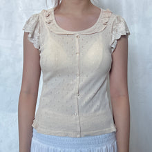 Load image into Gallery viewer, Beige Knit Victorian Mesh Sleeve Button Down Top
