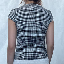 Load image into Gallery viewer, Black &amp; White Gingham Bow Collar Button Down Top
