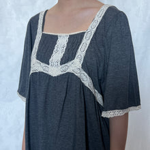 Load image into Gallery viewer, Grey Cotton Lace Trim Mori Flowy Half Sleeve Top
