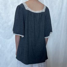 Load image into Gallery viewer, Grey Cotton Lace Trim Mori Flowy Half Sleeve Top
