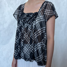 Load image into Gallery viewer, Black Plaid Mesh Ruffled Chest Baby Doll Flowy Top
