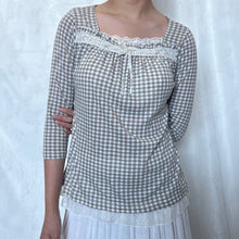 Load image into Gallery viewer, Brown Grey Grid Cotton Mori Kei Long Sleeves Top
