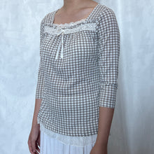 Load image into Gallery viewer, Brown Grey Grid Cotton Mori Kei Long Sleeves Top
