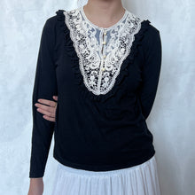 Load image into Gallery viewer, Black Cotton White Victorian Lace Long Sleeves Top
