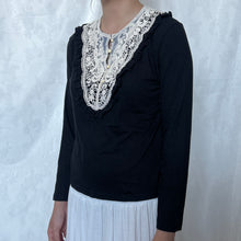 Load image into Gallery viewer, Black Cotton White Victorian Lace Long Sleeves Top
