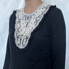 Load image into Gallery viewer, Black Cotton White Victorian Lace Long Sleeves Top
