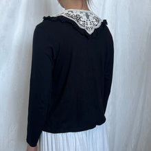 Load image into Gallery viewer, Black Cotton White Victorian Lace Long Sleeves Top
