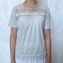 Load image into Gallery viewer, Beige Grey Cotton Mori Kei Lace Square Neck Short Sleeves Top
