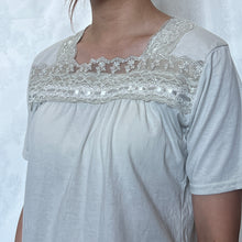 Load image into Gallery viewer, Beige Grey Cotton Mori Kei Lace Square Neck Short Sleeves Top
