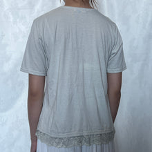 Load image into Gallery viewer, Beige Grey Cotton Mori Kei Lace Square Neck Short Sleeves Top
