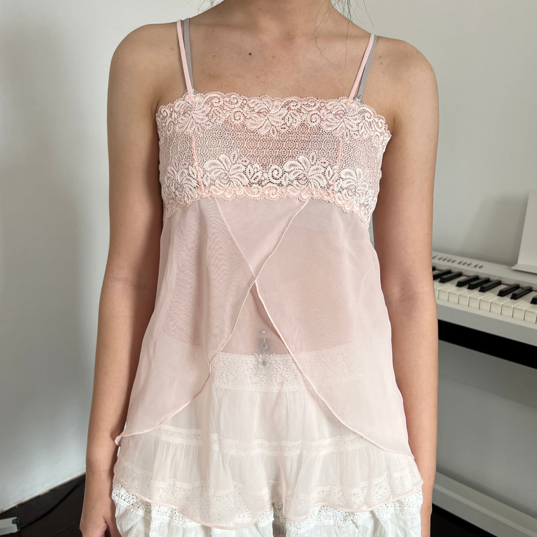 Baby Coral Pink Lace Tube Cami Top