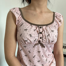 Load image into Gallery viewer, Coquette Pink Brown Ribbon Top
